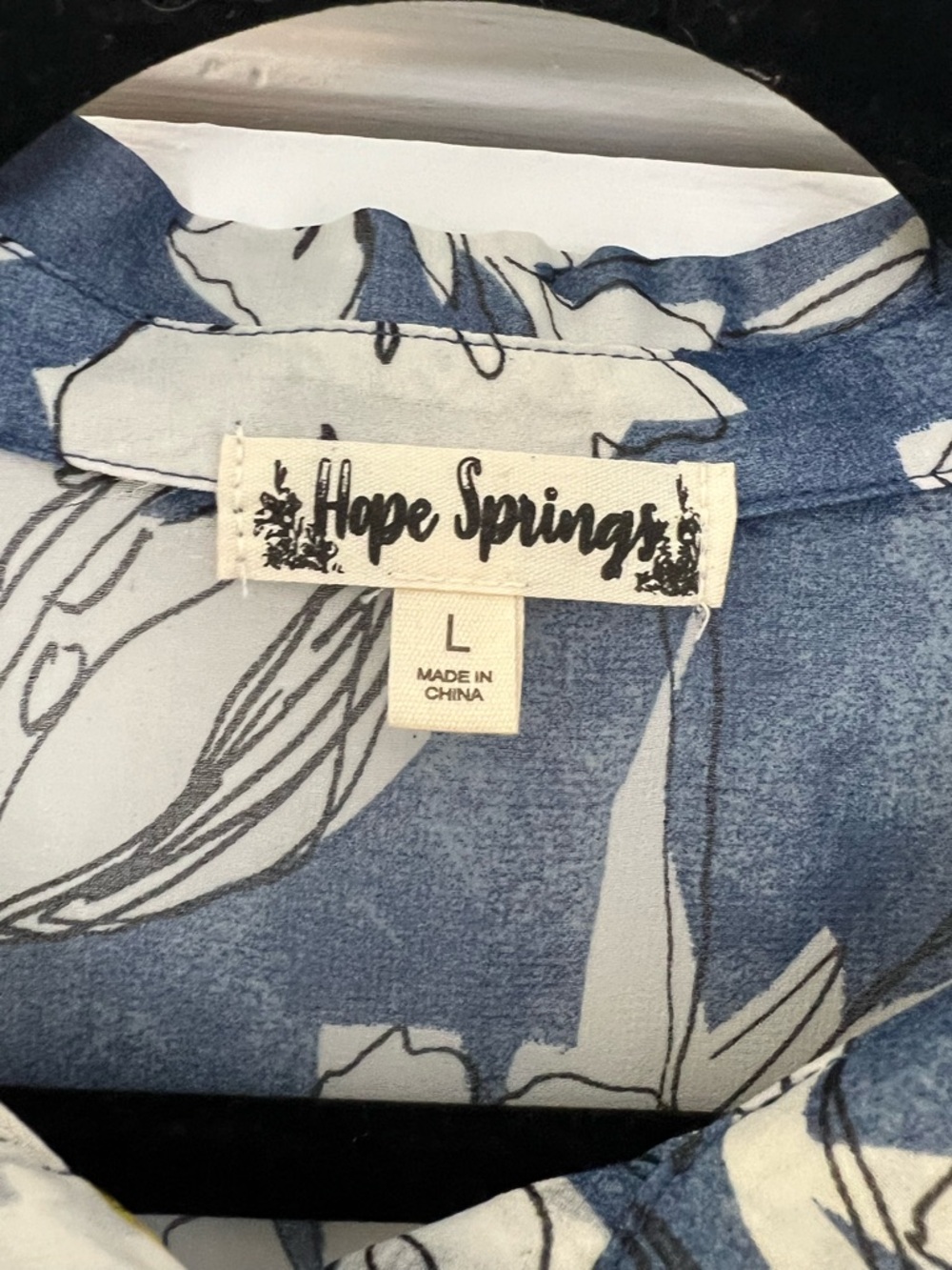 Hope Springs Blue and White Floral Button-Up Sheer Blouse Size L - Picture 4 of 6